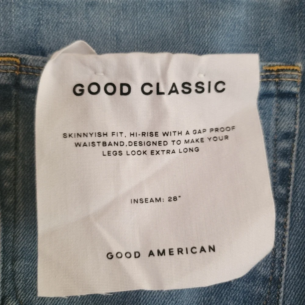 NWT -Good American, Good Classic, Distressed Indigo 334, Size‎ 8/29 - Picture 11 of 12